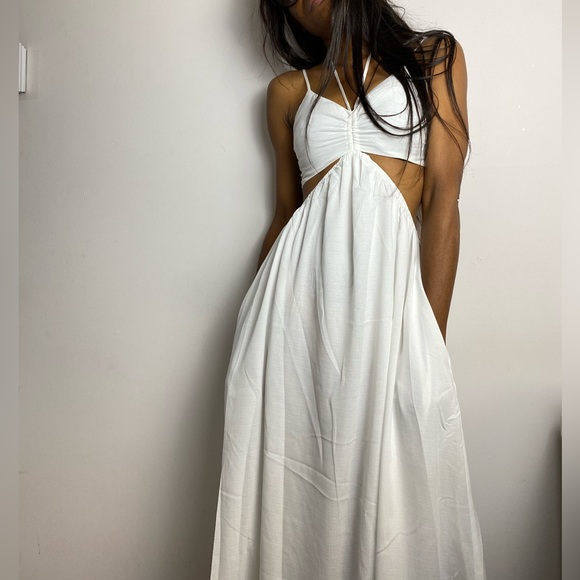 NWT Renamed White Tie Halter Neck Cut Out Midi Summer Dress with Lining Y2K - Picture 5 of 11